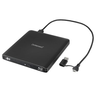 Зовнішній CD/DVD привід Intenso EOD 400D Slim, USB 3.2, для ноутбука та ПК, кабель USB-C та USB-A, Plug & Play для Windows та MacOS, чорний