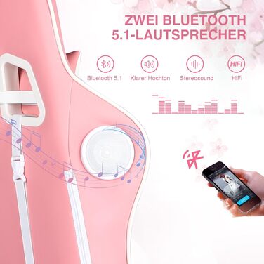 Ігрове крісло GTPLAYER з підставкою для ніг, Bluetooth-колонками, ергономічне, комп'ютерне, регульована спинка, навантаження до 150 кг, рожеве