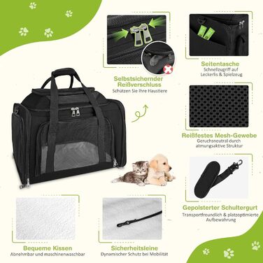 Транспортна сумка для кота та собаки, переноска для тварин (чорна, L)