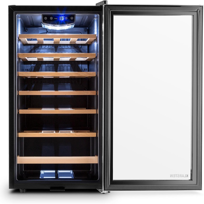 Витримання вина Klarstein Vivo Wine 26 - винний льох на 26 пляшок, 88 л, LED, регулювання температури, мінливий петельний механізм, двері з обох сторін, нержавіюча сталь, сріблястий колір