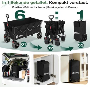 Вагон-тележка Sekey XXXL 300л, чорний. Складна, велика вантажопідйомність 200кг, широкі колеса для бездоріжжя, вантажопідйомність 200 кг.