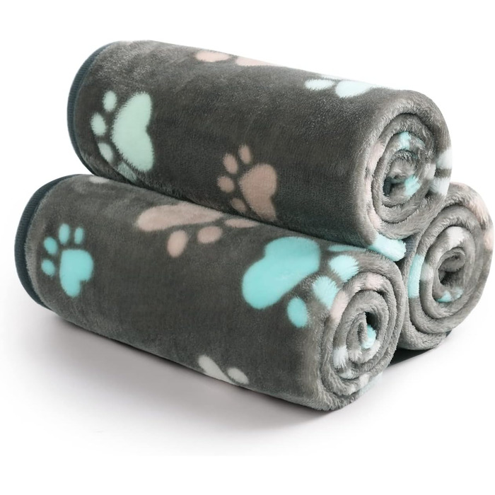 М'яка ковдра для собак та котів Luciphia, 3 шт. у наборі, 104*76 см, фліс, сіра з лапками