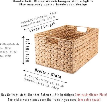 Water Hyacinth Woven Storage Basket - Seagrass Rectangular - Set of 2 (3 Pieces L (14.5in x 11in x 7.8in))