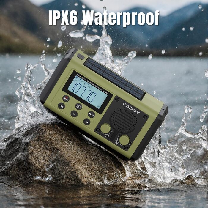 Радіо Raddy SH-908 з ручним приводом, сонячною та USB-підзарядкою, IPX6, AM/FM/SW, SOS, компас, ліхтарик, телефонний зарядний пристрій для кемпінгу та надзвичайних ситуацій