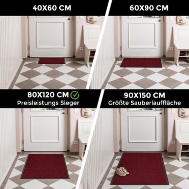 Килимок вхідної групи Carpet Diem протибрудовий червоно-чорний, 90x150 см, протиковзний килим для дому та вулиці