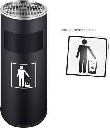 WELLGRO Standaschenbecher з нержавіючої сталі 2в1 для вулиці: попільничка та сміттєвий бак. Стійкий до погодних умов, великий попільничний бак для тераси, входу та комерційних приміщень (чорний)