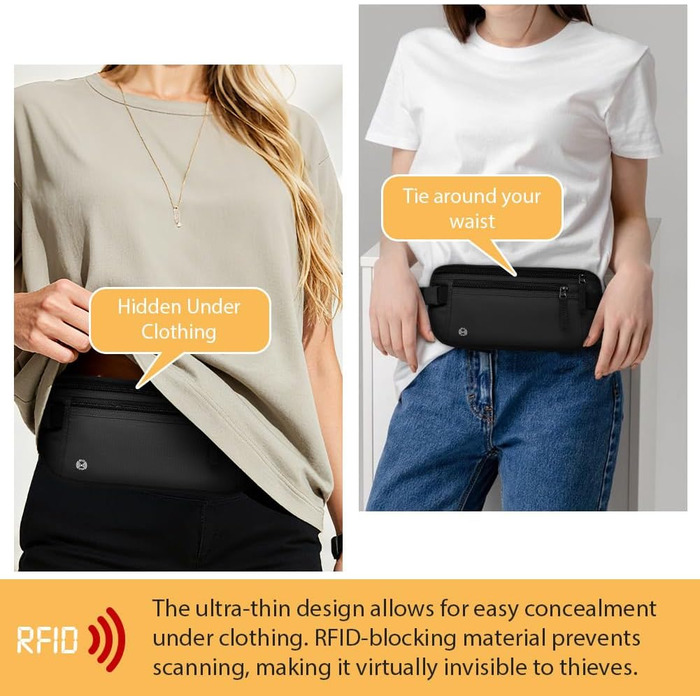 Чоловіча/Жіноча поясна сумка DiULi, чорна, з двома блискавками та регульованими ремінцями для спорту, подорожей та активного відпочинку