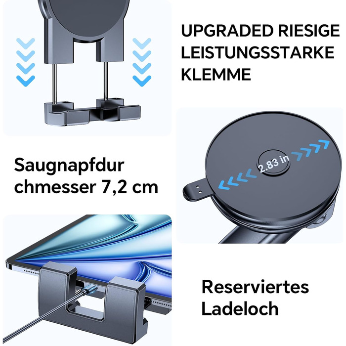 Тримач для планшета Coolpow в авто, універсальний, 360° обертання, для iPad/Samsung Tab/Switch, чорний