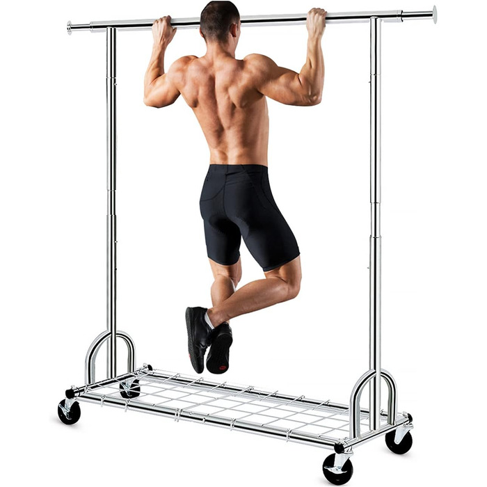 HOKEEPER Clothes Rack with Shelves, 450 kg Capacity, Rolling Clothes Rack, Portable Clothes Rack for Hanging, Chrome
