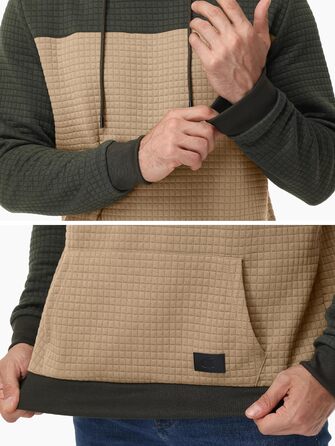 Чоловічий худі YuKaiChen з принтом у стилі пачуворк, джгут, капюшон, з кишенями, армійсько-зелений/хакі (XXL, армійсько-зелений/хакі)