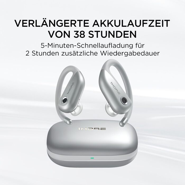 1MORE Fit S50 - Бездротові навушники-вкладки для спорту, Bluetooth 5.3, ENC, IPX7, 38 годин, з мікрофоном (Сріблясті)