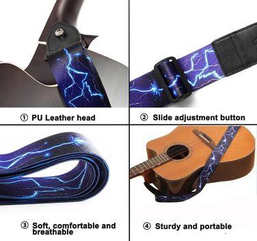 Гітарний ремінь BetterJonny: регульований ремінь для електрогітари, акустичної гітари та бас-гітари з шкіряними кінцями та відділенням для медіатора