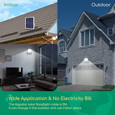 Aigostar Solar Floodlight Outdoor, Super Bright LED Floodlight with Solar Panel, Cold White 6500K, IP66 Protection Rating Solar Floodlight Spotlight Outdoor Floodlight for Garden, Door, Yard, Garage, etc. (100W)