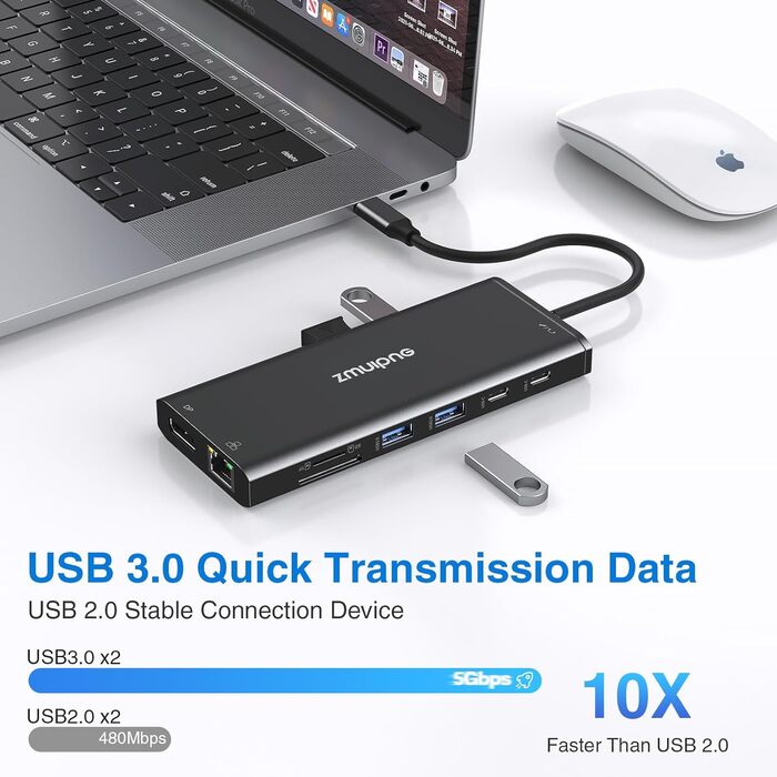 Док-станція USB-C з підтримкою двох моніторів та трьох дисплеїв, 14 в 1 для ноутбуків Dell, HP, Lenovo та інших, з 2x 4K HDMI, DisplayPort, Ethernet, 4x USB, 100W PD, USB-C Data, SD/TF, Audio/Mic (Чорний)