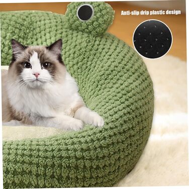 Килимок для кота з капюшоном у вигляді жаби, м'який, круглий, знімний, для зими та осені, антиковзаючий, з підкладкою, милий, мультяшний, теплий