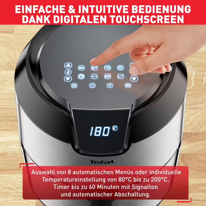 Tefal EY401D Hot Air Fryer Easy Fry Deluxe XL | Air Fryer | 1500 W | 4.2 L for 6 servings | 8 automatic programs | Digital display | energy-saving | healthy fryer without oil | stainless steel
