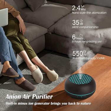 Дифузор аромату Simpeak 550мл, ультразвуковий дифузор для ефірних олій з дерева, зволожувач повітря з дистанційним керуванням (темно-коричневий)