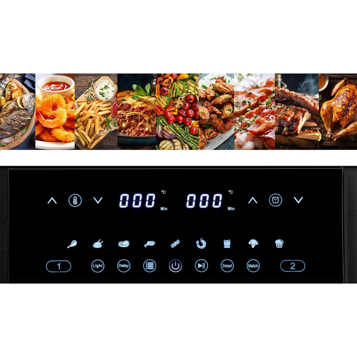 Фритюрниця Linsar з подвійною зоною та двома кошиками, 8л, з сенсорним екраном, 9 режимів, Dual Cook, чорний