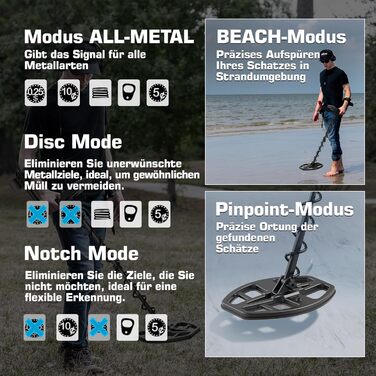 Металодетектор DR.ÖTEK Profi Set: високоточний, з балансуванням ґрунту, 5 режимів, вологостійка котушка 12'', для пошуку золота та монет, з аксесуарами, червоний (MT12-Set Blau)