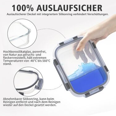 Набір контейнерів для зберігання їжі з боросилікатного скла з кришкою, BPA-free, герметичні, для мікрохвильової печі, духовка, посудомийна машина – контейнери для Meal Prep для кухні, офісу (SA101)