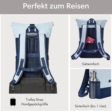Рюкзак Rolltop No 4 для жінок і чоловіків, водонепроникний, з відділенням для ноутбука, для університету, роботи й велосипеда, великий туристичний, колір Ice Blue
