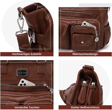 Сумка жіноча KL928 через плече, велика, з PU шкіри, чорна/каштанова - багато відділень