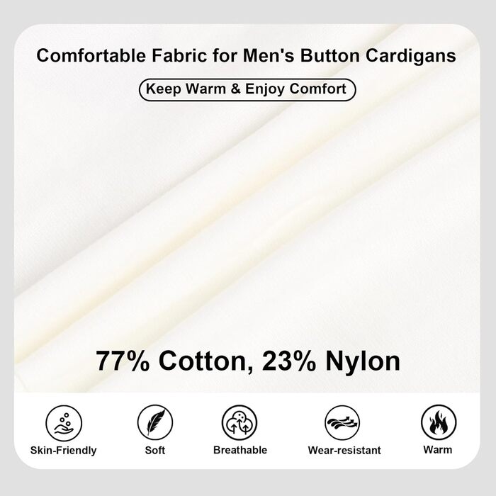 Чоловічий кардиган з в'язаного полотна, чоловічий пуловер з V-подібним вирізом, з довгими рукавами, з ґудзиками та кишенями (білий, L)