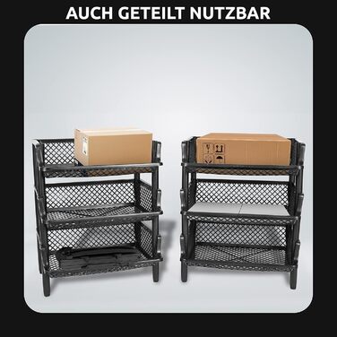 Plastic shelf system, stackable/expandable plug-in system as a stacking shelf, 6 shelf elements in black