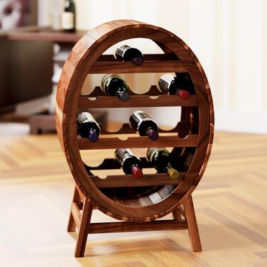 Casaria® Wine Rack Barrel 12 Bottles Acacia Solid Wood Rustic 90x50x30cm Standing Cellar Kitchen Living Room Bar Wine Barrel Bottle Rack Wine Stand Shelf