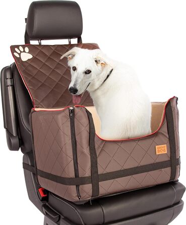 Автомобільний лежак для собак Golden Dog - безпечний транспортувальний бокс з ременями безпеки, 52x44x33 см, коричневий, з водонепроникної шкіри