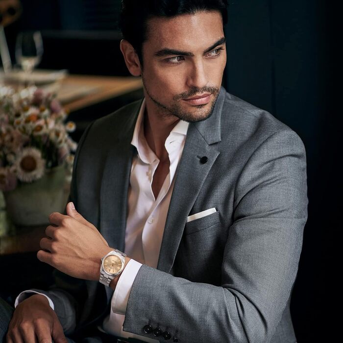 Годинник чоловічий BUREI - аналоговий кварцовий годинник з нержавіючої сталі (Champagner Silber)