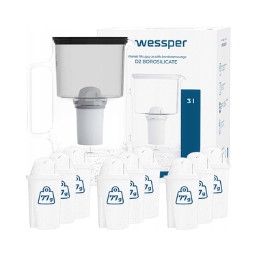 Скляний фільтр-кувшин Wessper D2 BOROSILICATE 3л, чорний + 10 фільтрів