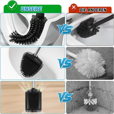 Набір для туалету: щітка для унітазу з тримачем, нержавіюча сталь та силікон, чорний