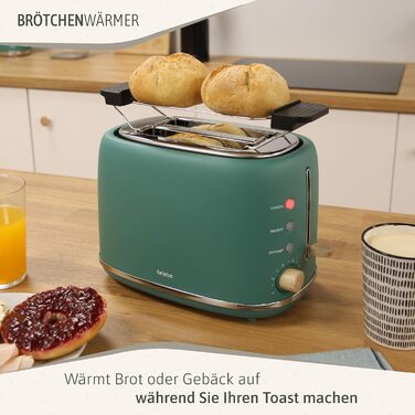 Тостер Nordic з широким слотом, 2-х місний, 6 рівнів підсмажування, функція підігріву та розморожування, зйомний піддон для крихт, північний дизайн, 870 Вт, зелений