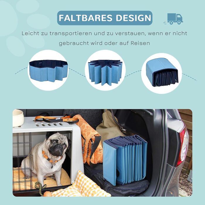 PawHut Dog Bathtub Dog Pool Bathtub Swimming Pool Water Pool for Dogs 120 x 30 cm (Light Blue + Dark Blue, 140 x H30 cm)
