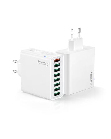 Зарядний пристрій USB 2 шт, 6 портів 33W, QC 3.0 + USB 3.1A, для iPhone 16/15/14/13/12/11 Pro Max SE, iPad Pro, Samsung, смартфонів (білий)