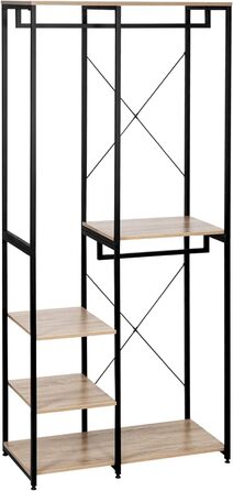 WOLTU Wardrobe/Clothes Rack/Laundry Rack with Shelf, Shoe Rack, Wooden and Steel, Hanging Shelf, White + Light Oak (Black + Light Oak)