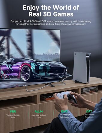 HDMI 2.1 кабель Southlight 5 метрів (8K@60Hz, 4K@120Hz, 48Gbps) – Ultra High Speed, eARC, HDCP 2.2/2.3, DTS:X, Dolby Atmos, сумісний з Soundbar, PS2, PS5, Xbox, Roku TV, сірий