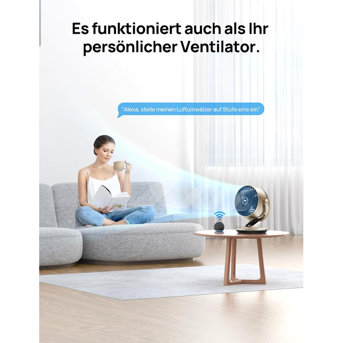 Dreo Lynx S Gold: Тихий розумний вентилятор для дому та офісу, 21 м, 4 швидкості, 5 режимів, таймер 12 год, осциляція