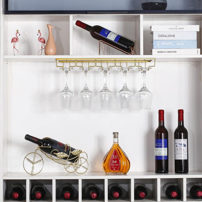 Тримач для келихів YunNasi (2 шт.) - 5 рядів, металевий, для підвішування під шафу, золотий