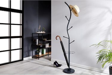 IDIMEX Coat Rack Wardrobe Stand Triana with 6 Coat Hooks and Umbrella Stand, White Lacquered (Grey)
