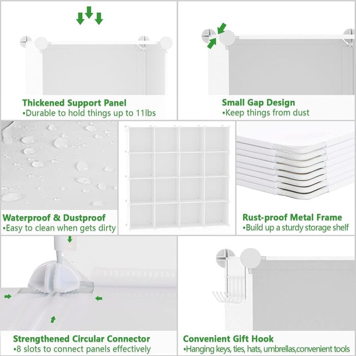 C&AHOME Cube Storage Shelves, 16-Cube Unit, Closet Organizer, DIY Plastic Modular Shelves, Ideal for Bedroom, Living Room, Office, 122 cm L x 31 cm W x 122 cm H, Opaque White, UPCS16M