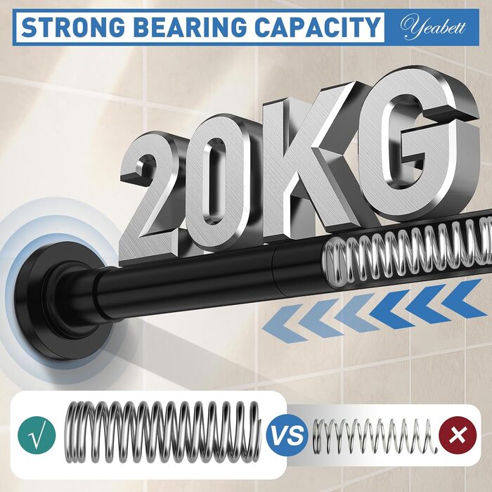 Штанга для штор без свердління, 48-119.4 см, телескопічна, кріпиться без свердління, чорна. Підходить для душу та штор. 1 шт.