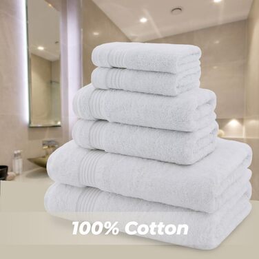 Набір махрових рушників American Bath Towels з 100% бавовни, білі, 6 предметів (2 великих банних, 2 для рук, 2 для обличчя), ультрам'які та гігроскопічні