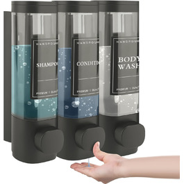 Настінний диспенсер для мила, шампуню та гелю для душу на 3 камери, 300 мл, сірий (ABS)