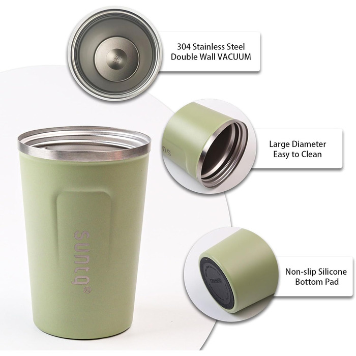 Термокружка з нержавіючої сталі SUNTQ - 510 мл, з подвійними стінками, ізольована, з кришкою, багаторазова (Чорний)