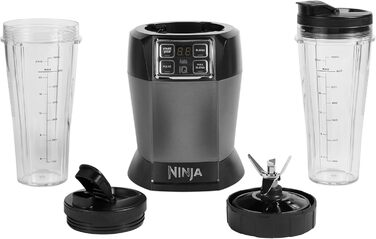 Ninja Mixer with 2 programs: Mixing & Max Mixing, Pulse function, 2 x 700ml cups with pouring lids, 1000W, dishwasher-safe, Mixer Smoothie Maker, Auto-iQ, Black BN495EU