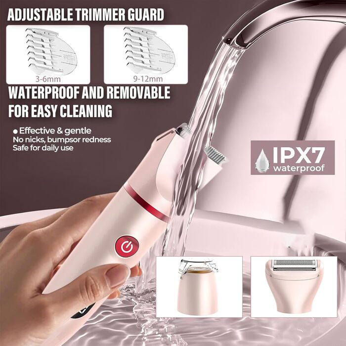 Електричний жіночий тример 3-в-1 для тіла та бікіні, IPX7, вологостійкий (рожевий)