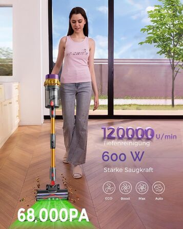 Акумуляторний бездротовий пилосос 600W, потужність всмоктування 68КПа, жовтий