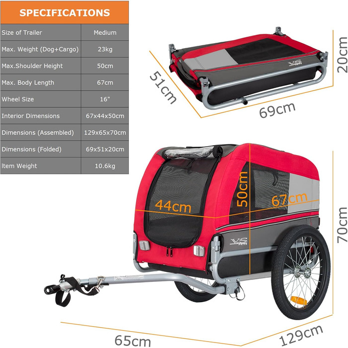 Фаркоп для велосипеда Tiggo VS Pets M для собак, 80201 (червоний)